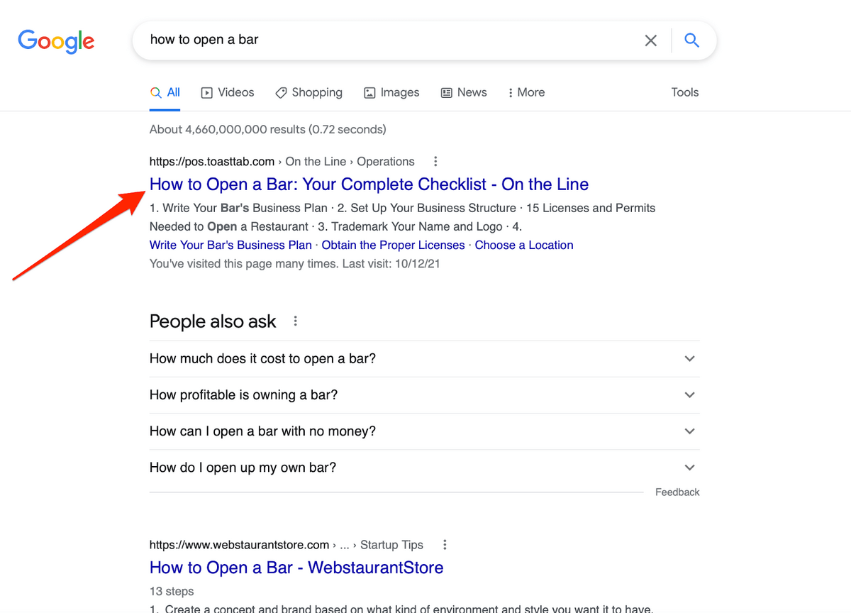 google search results for how to open a bar